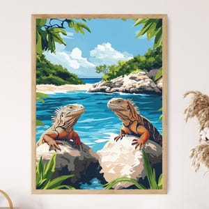 Turks and Caicos Iguana Island Art Print, Little Water Cay Wildlife, Tropical Nature Scene