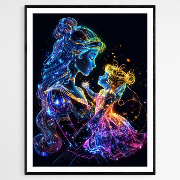 Neon Princess Art Print - Vibrant Wall Decor, Perfect for Adding a Pop of Color to Any Room, Ideal Gift for Her