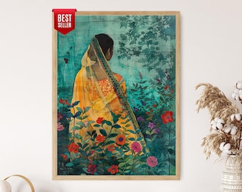 Jamdani Sari Art Print: Bengali Textile, South Asian Decor
