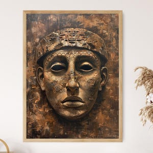 Etruscan Burial Mask Painting, Ancient Italian Artifact