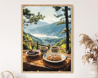 Champorado Breakfast in Baguio, Misty Pine Forest Scene, Filipino Heritage Print