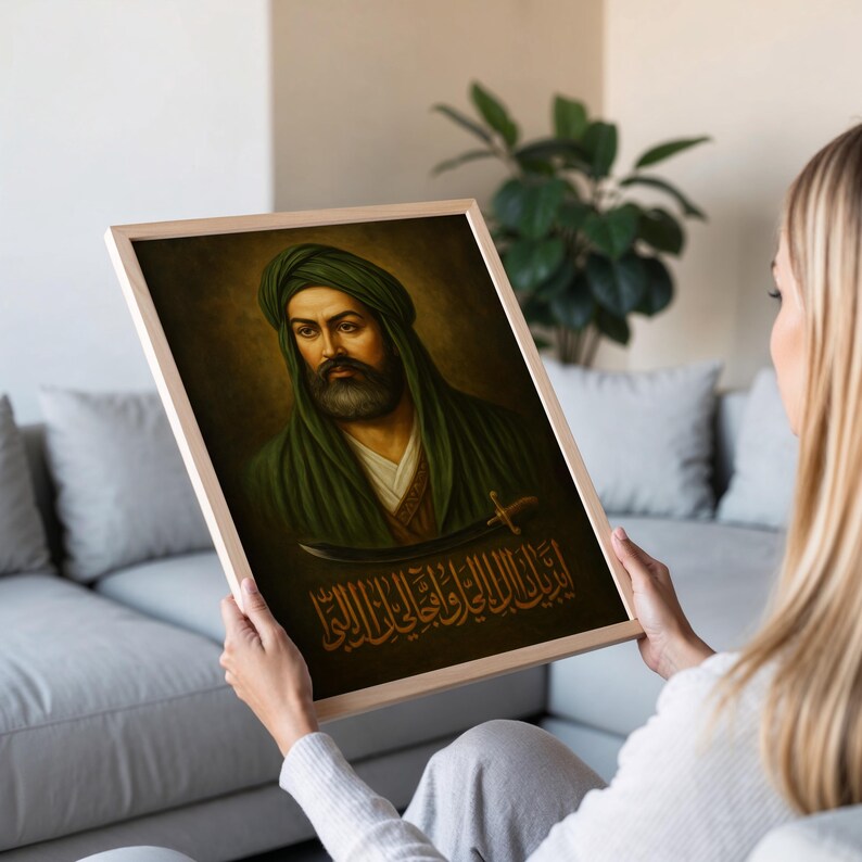 Imam Ali Portrait Art Print: Alevi Portrait, Zulfiqar Sword, Arabic Calligraphy Islamic Wall Decor image 4