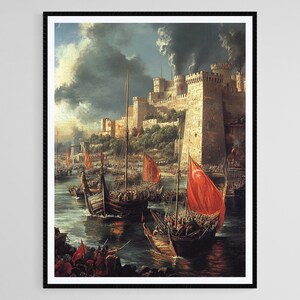 Istanbuls fall, ottomanskt stridsscentryck, historiskt konstverk vid Bosporenkanalen, medeltida krigföringsdekor bild 4