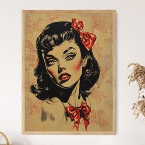 Retro Rockabilly Print, 1950s Pin-Up Girl Art, Vintage Style Poster