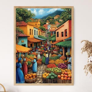 Burundi Marketplace Illustration, Colorful Farm Market Painting, African Fruit Art, Wall Art for Kitchen, African Restaurant Decor