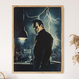 Dr. Frankenstein and the Monster Art Print, Gothic Literature Decor Poster, Horror Wall Art, Mary Shelley Inspired, Classic Gothic Decor