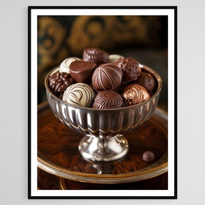 Chocolate Pralines Art Print, Elegant Confectionery Wall Art