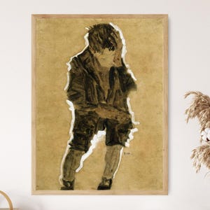 Junge mit Hand zum Gesicht, 1910, Egon Schiele Kunstdruck