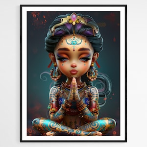 Ilustración de muñeca de meditación tranquila - Arte de atención plena - Decoración relajante del hogar - Regalo espiritual