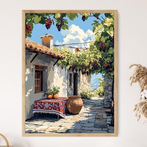 Telavi Vineyard Hofplakat, Kachetien Weinkultur Kunstdruck, Flache Vektor Georgische Weinkellerei Szene