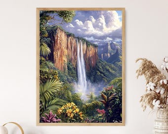 Angel Falls Venezuela Art Print: Tropical Jungle Waterfall Illustration