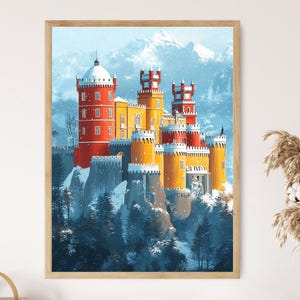 Sintra Winter Palace Art Print, Snowy Portugal Decor, Pena Palace Fairytale Wall Art