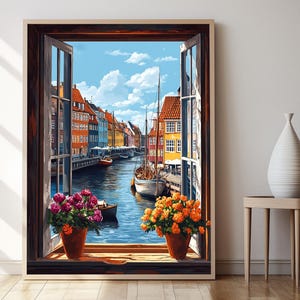 Impresión de arte Nyhavn de Copenhague, cartel de decoración frente al mar escandinavo