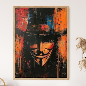Dystopian Guy Fawkes Mask Wall Art, Edgy Cyberpunk Decor, Ideal for Contemporary Spaces, Thoughtful Gift for Techies