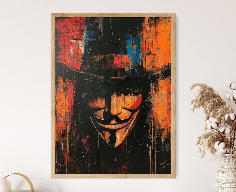 Anonym mask-affisch: Dystopisk cyberpunk-väggkonst bild 1