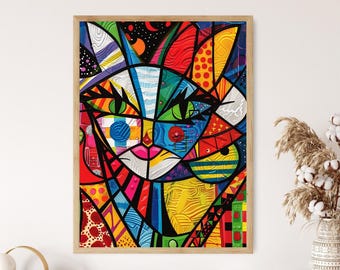 Abstract Cat Pop Art Print: Colorful Home Decor