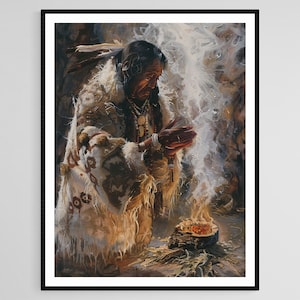 Inuit Shaman Ritual Art Print, Spiritual Arctic Ceremony