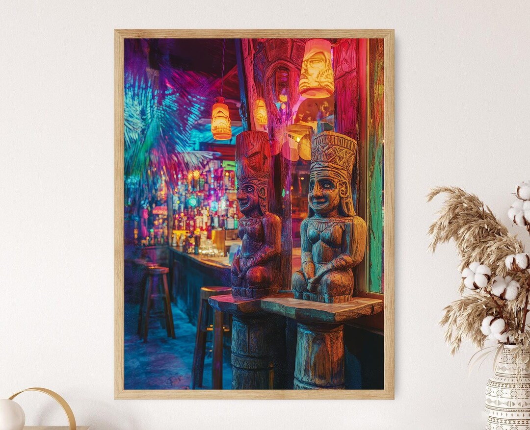 Vintage Tiki Bar Photo Print: 1960s Hawaiian Decor, Retro Island