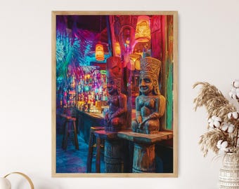 Vintage Tiki Bar Photo Print: 1960s Hawaiian Decor, Retro Island