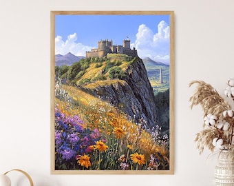 Stirling Castle with Wallace Monument View, Scottish Sunset Art Print