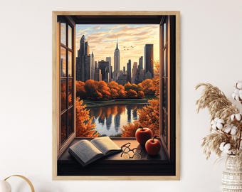 Central Park Autumn Print: New York City Skyline Art