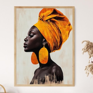 African Woman Portrait, Bold Yellow Headwrap Art Print, Afrocentric Wall Decor, Modern Black Woman Artwork, Elegant African Heritage Poster