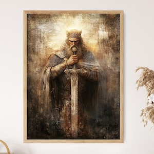 Impression d&#39;art Le roi Arthur et Excalibur, L&#39;épée dans la pierre
