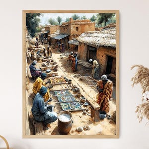 Malian Textile Weavers Illustration, Bogolan Mud Cloth Art Print, Cultural Decor