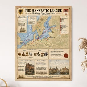 Mapa handlowa Ligi Hanzeatyckiej, średniowieczny druk handlowy Bałtyku
