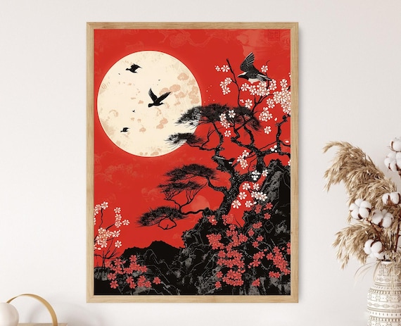 花と風景のアートプリント 花札アートプリント、日本の桜のイメージ - Etsy 日本