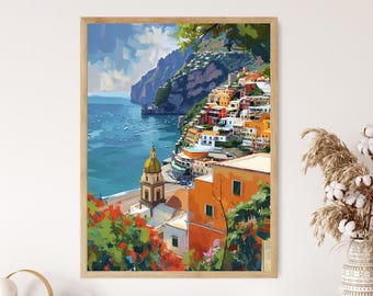 Print Positano, Italië: kustlandschapskunst, decor amalfi