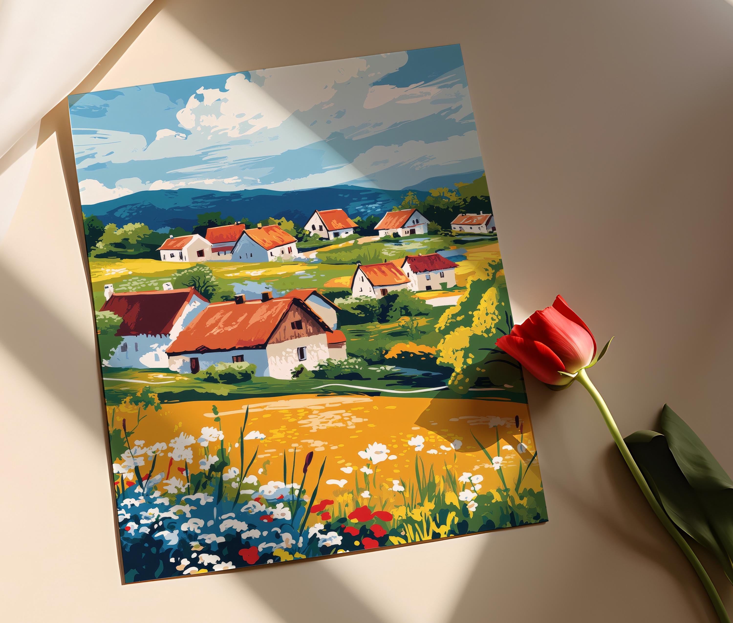風景画 アートプリント ゼラチンスカイグアッシュ絵画：風景画アートプリント、5x7 - Etsy 日本