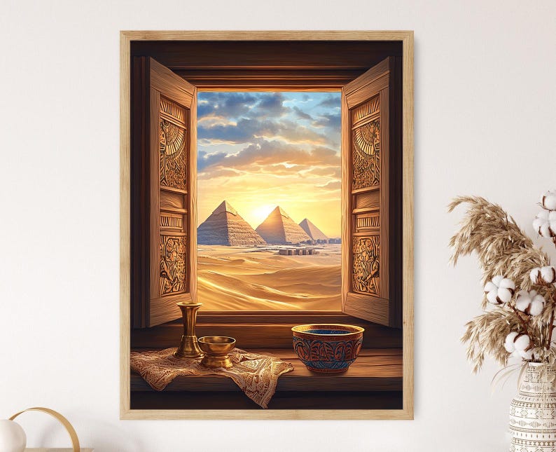 Window View Pyramids Giza Window Illustration, Egyptian Mashrabiya Carving, Pyramid View - Etsy
