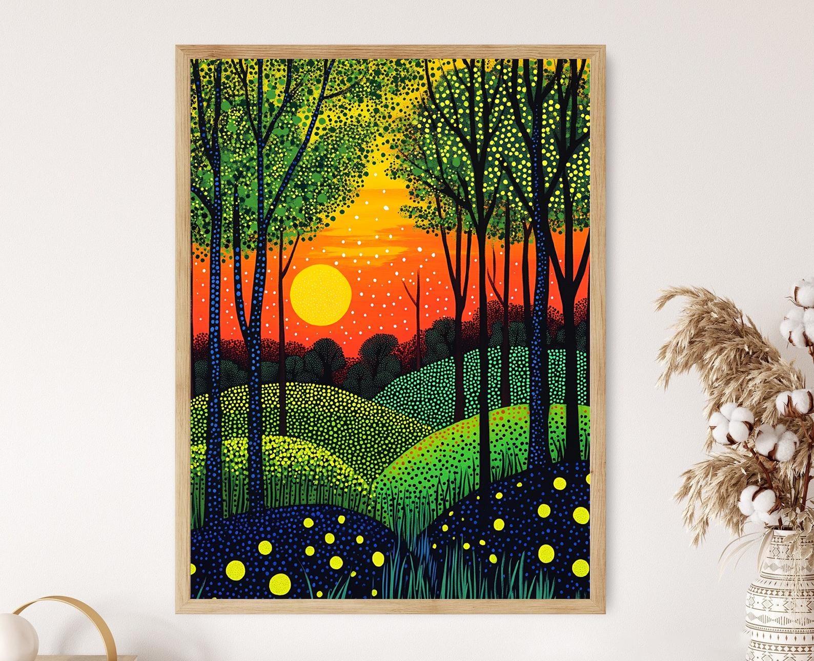 草間彌生の森の版画：点描による夕焼けの風景 - Etsy 日本