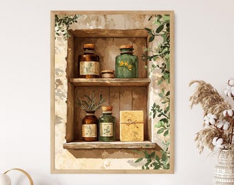 Rajasthani Medicine Cabinet Painting, Ashwagandha and Neem Twigs Poster, Indian Folk Remedy Art Print