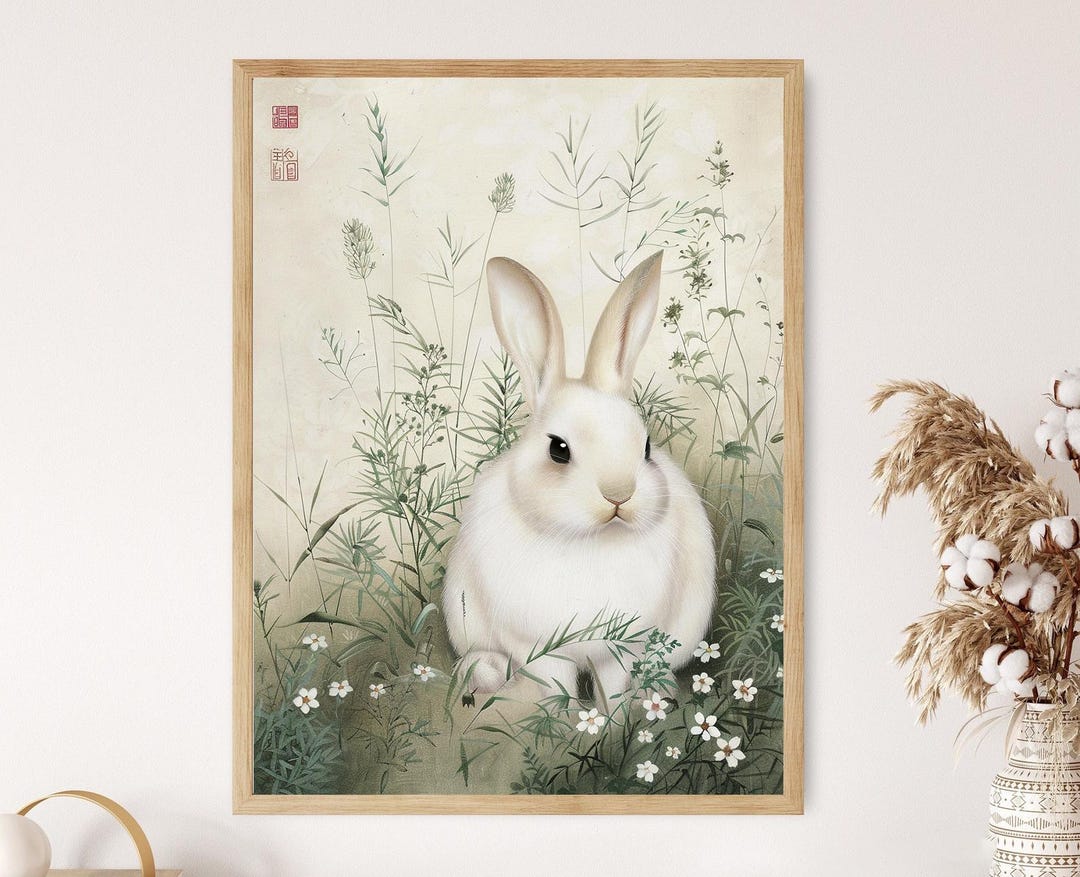 Wabi Sabi Bunny Print: Japanese Rabbit Art for Home Decor - Etsy