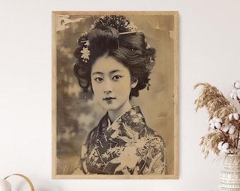 女性の肖像 木版画　芸姑　小萬　明治 明治時代の芸者の写真プリント：ヴィンテージの日本美術 - Etsy 日本