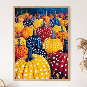 Yayoi Kusama Pumpkins,  Colorful Fall Decor, Abstract Pumpkin Painting, Autumn Wall Art, Contemporary Halloween Decor
