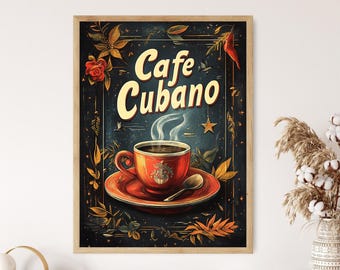 Vintage Cafe Cubano Art Print, Cuban Coffee Illustration, Retro Coffee Decor