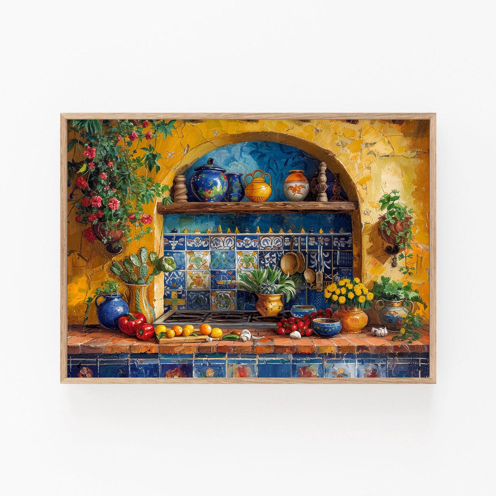 Vibrant Mexican Kitchen Painting, Traditional Culinary Art, Mexican Restaurant Decor