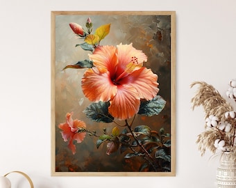 詳細なハイビスカスの花のアートプリント、エキゾチックな花の絵画