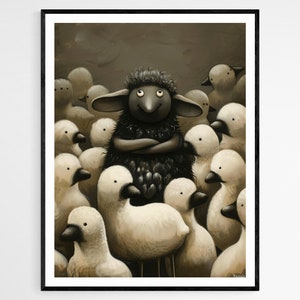 Impresión de arte de ovejas y patos negros, arte del dormitorio de los niños, regalo entusiasta de la diversión