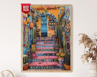 メキシコの村の風景を描いたアートプリント：素朴な室内装飾 - Etsy 日本