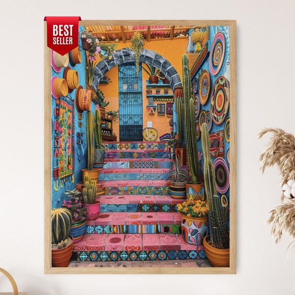 Mexican Village Scene Art Print: Rustic Home Decor
