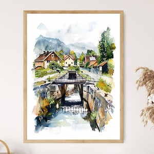 Göta Canal Art Print, Locks of Berg, Swedish Artwork