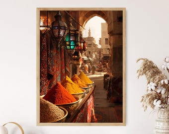 Dipinto del bazar delle spezie del Cairo, stampa artistica del mercato egiziano delle spezie