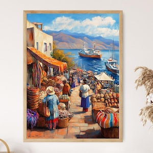Chilean Marketplace Art Print, Seafood and Copper Crafts