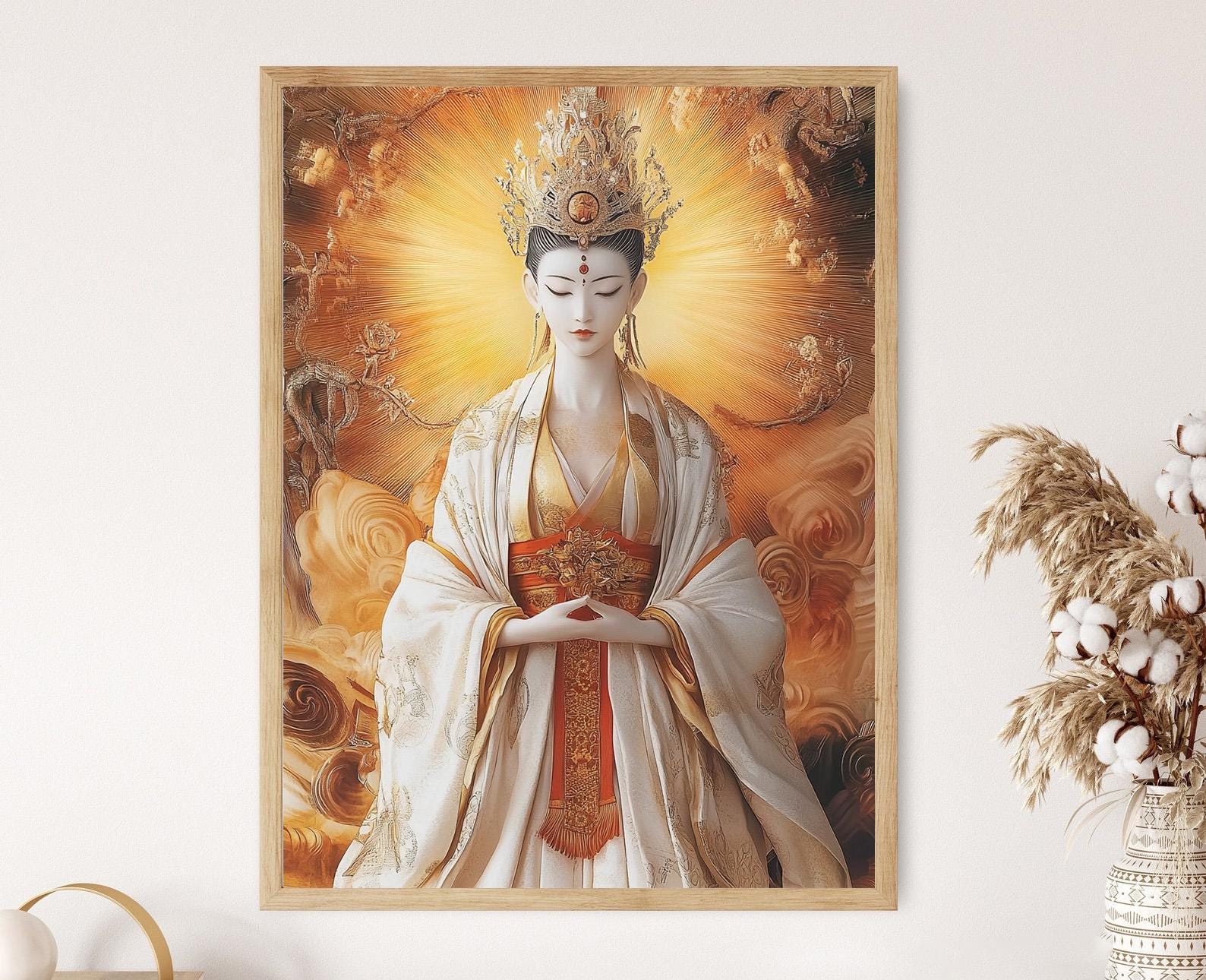 天照大御神のアートプリント：日本の太陽神、神道神話の絵画、天の神光