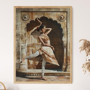 Kathak-danseres gicleekunstdruk, illustratie traditionele Indiase dans, kunst aan de muur, cadeau dansliefhebber