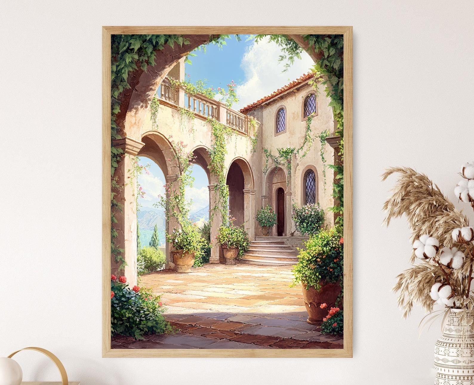 イタリア製 Italy Collection 花園風景 額装アートDomaine Italian Villa Fresco Art Print, Arches and Ivy-covered Walls - Etsy